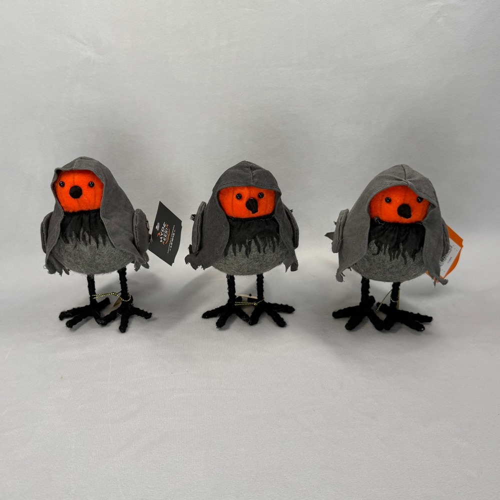 3X Hyde and Eek Featherly Friends Lewis Halloween Bird Grey Orange New